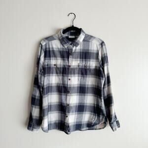 Columbia Grey + White Plaid Button Up Flannel - Large